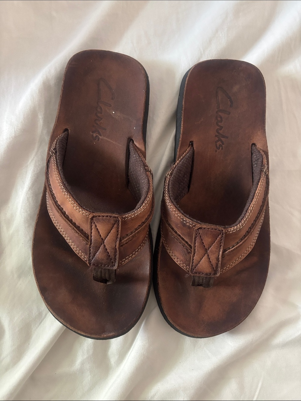 Clarks Brown Leather Men's Flip-Flop Sandals